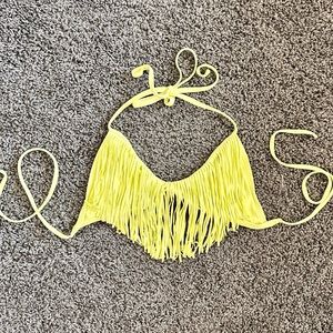 LSPACE Yellow Fringe Bikini Top, Size XS